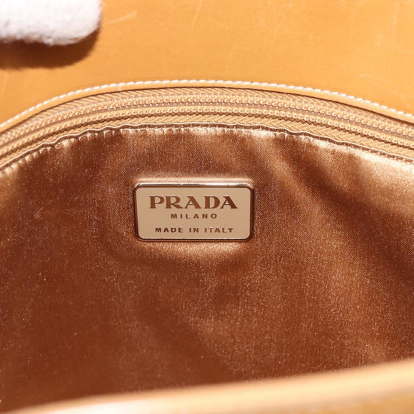 PRADA Tote Bag Leer Beige Zilver Auth bs35304