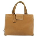 PRADA Tote Bag Leer Beige Zilver Auth bs35304-13