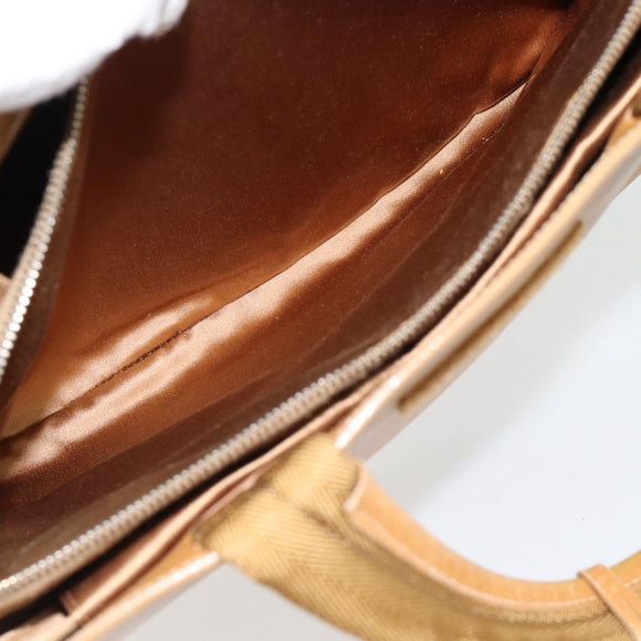 PRADA Tote Bag Leer Beige Zilver Auth bs35304