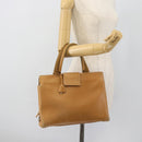 PRADA Tote Bag Leer Beige Zilver Auth bs35304-28