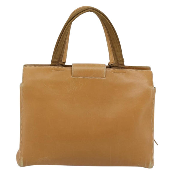 PRADA Tote Bag Leer Beige Zilver Auth bs35304