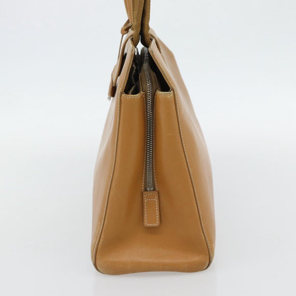 PRADA Tote Bag Leer Beige Zilver Auth bs35304