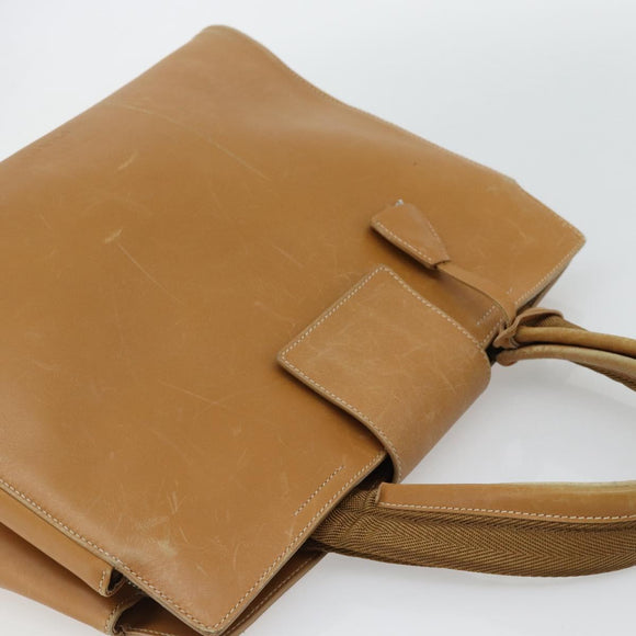 PRADA Tote Bag Leer Beige Zilver Auth bs35304