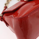 FENDI Mamma Baguette Chain Shoulder Bag Patent leather Red Gold Auth bs35306A-10