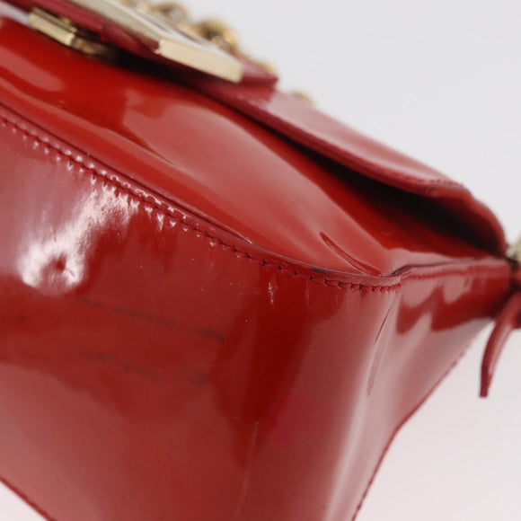 FENDI Mamma Baguette Chain Shoulder Bag Patent leather Red Gold Auth bs35306A