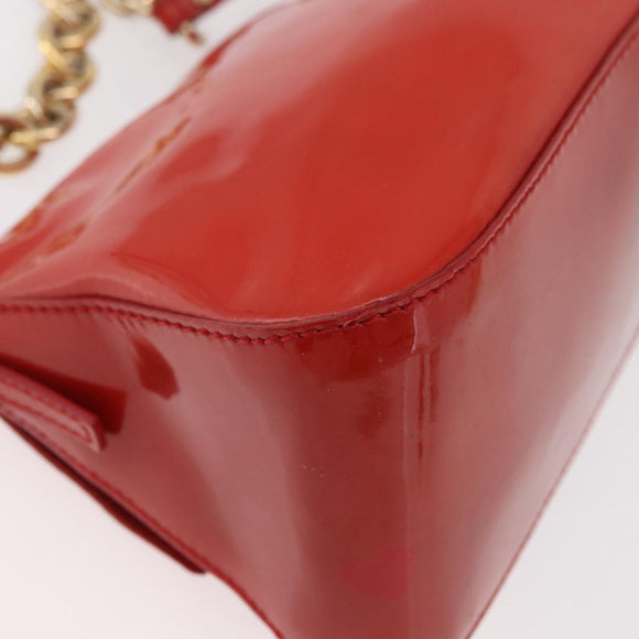 FENDI Mamma Baguette Chain Shoulder Bag Patent leather Red Gold Auth bs35306A