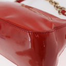 FENDI Mamma Baguette Chain Shoulder Bag Patent leather Red Gold Auth bs35306A-13