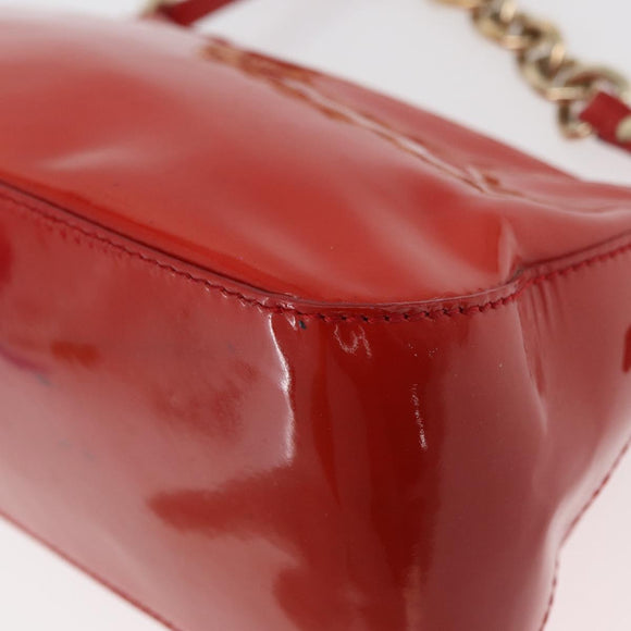 FENDI Mamma Baguette Chain Shoulder Bag Patent leather Red Gold Auth bs35306A