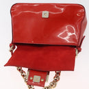 FENDI Mamma Baguette Chain Shoulder Bag Patent leather Red Gold Auth bs35306A-15