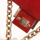 FENDI Mamma Baguette Chain Shoulder Bag Patent leather Red Gold Auth bs35306A-16