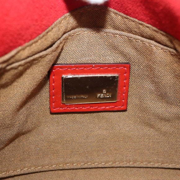 FENDI Mamma Baguette Chain Shoulder Bag Patent leather Red Gold Auth bs35306A