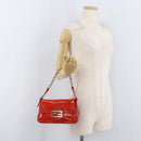 FENDI Mamma Baguette Chain Shoulder Bag Patent leather Red Gold Auth bs35306A-23