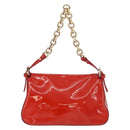 FENDI Mamma Baguette Chain Shoulder Bag Patent leather Red Gold Auth bs35306A-3