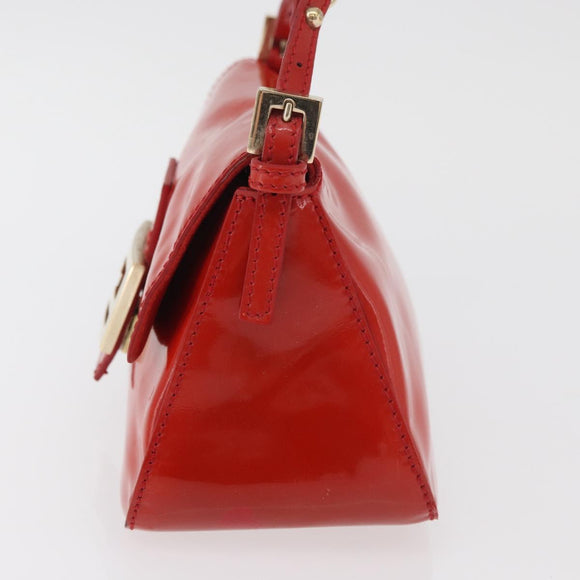 FENDI Mamma Baguette Chain Shoulder Bag Patent leather Red Gold Auth bs35306A