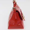 FENDI Mamma Baguette Chain Shoulder Bag Patent leather Red Gold Auth bs35306A-5