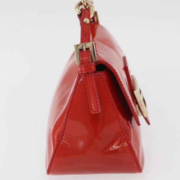 FENDI Mamma Baguette Chain Shoulder Bag Patent leather Red Gold Auth bs35306A