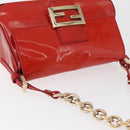FENDI Mamma Baguette Chain Shoulder Bag Patent leather Red Gold Auth bs35306A-6