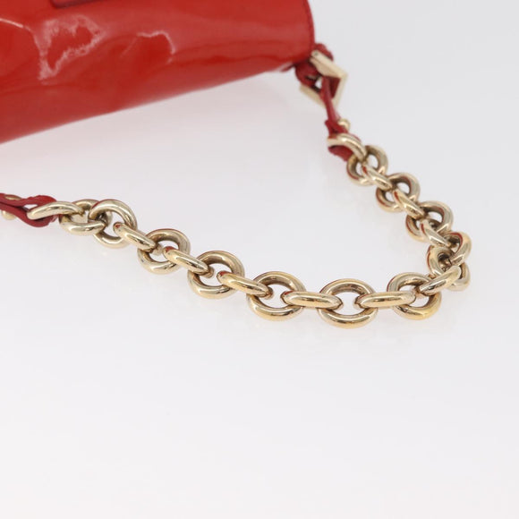FENDI Mamma Baguette Chain Shoulder Bag Patent leather Red Gold Auth bs35306A