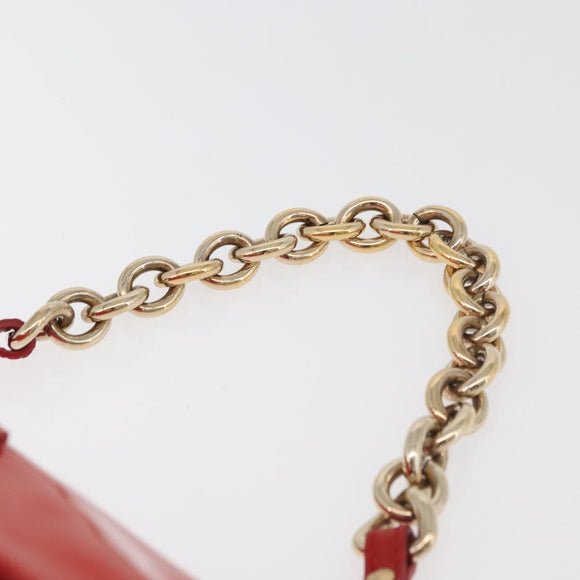 FENDI Mamma Baguette Chain Shoulder Bag Patent leather Red Gold Auth bs35306A