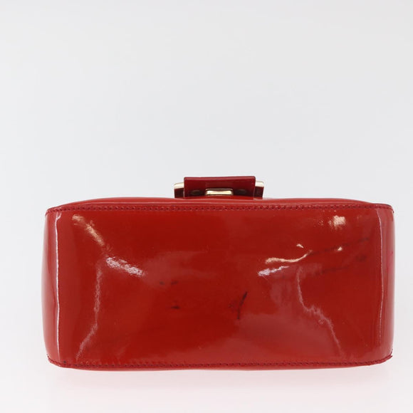FENDI Mamma Baguette Chain Shoulder Bag Patent leather Red Gold Auth bs35306A
