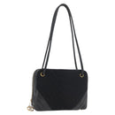 CHANEL V Stitch Shoulder Bag Cotton Black Gold CC Auth bs35307-1