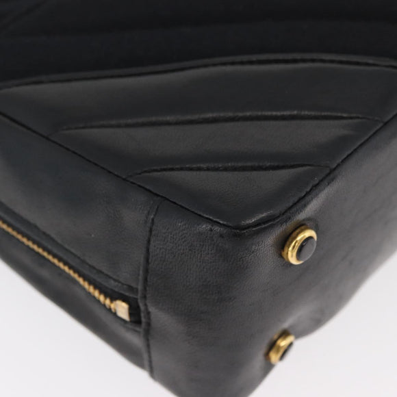 CHANEL V Stitch Shoulder Bag Cotton Black Gold CC Auth bs35307