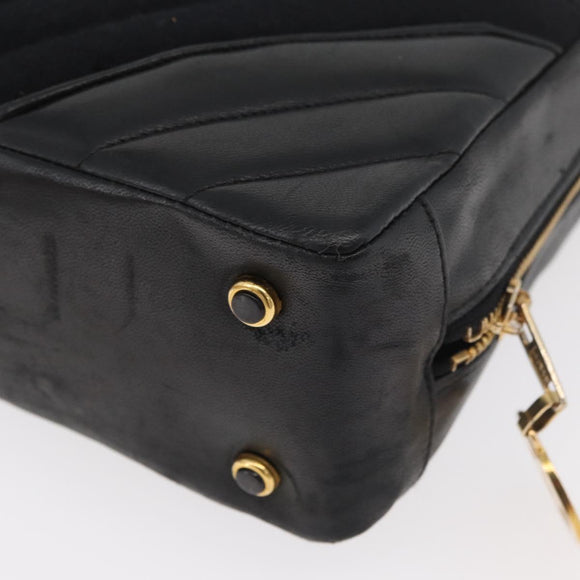 CHANEL V Stitch Shoulder Bag Cotton Black Gold CC Auth bs35307