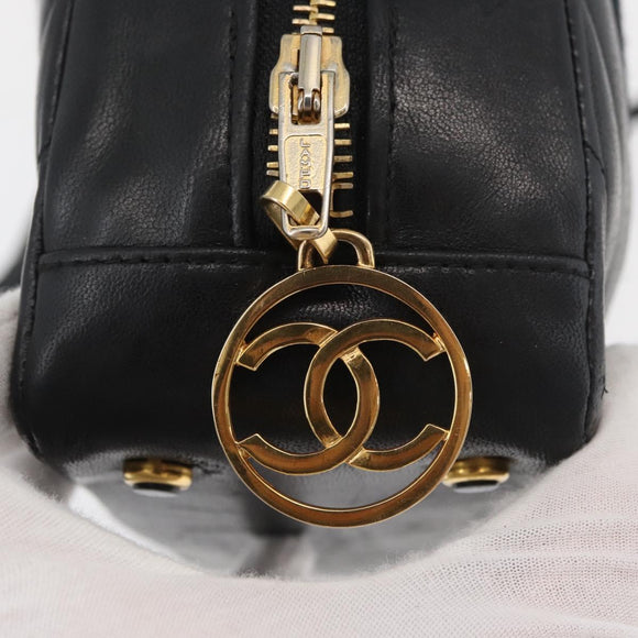CHANEL V Stitch Shoulder Bag Cotton Black Gold CC Auth bs35307