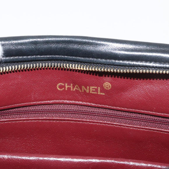CHANEL V Stitch Shoulder Bag Cotton Black Gold CC Auth bs35307