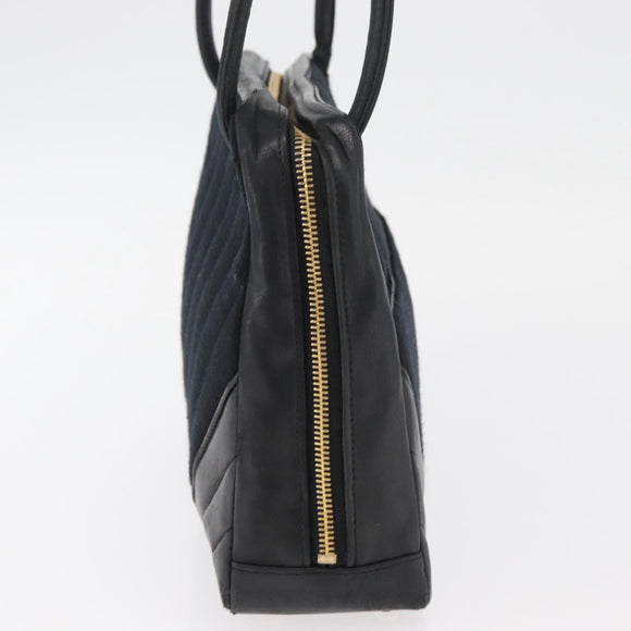 CHANEL V Stitch Shoulder Bag Cotton Black Gold CC Auth bs35307