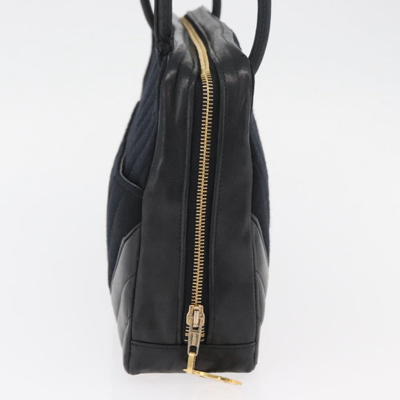 CHANEL V Stitch Shoulder Bag Cotton Black Gold CC Auth bs35307