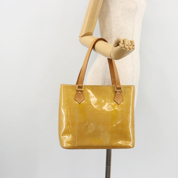 LOUIS VUITTON Monogram Vernis Houston Hand Bag Beige M91004 LV Auth bs35321