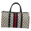 GUCCI GG Supreme Sherry Line Hand Bag PVC Navy Gold 010 378 Auth bs35334-2