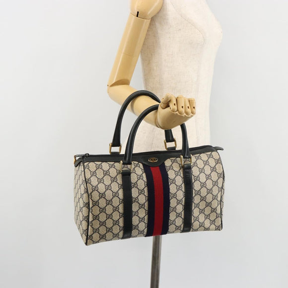 GUCCI GG Supreme Sherry Line Hand Bag PVC Navy Gold 010 378 Auth bs35334