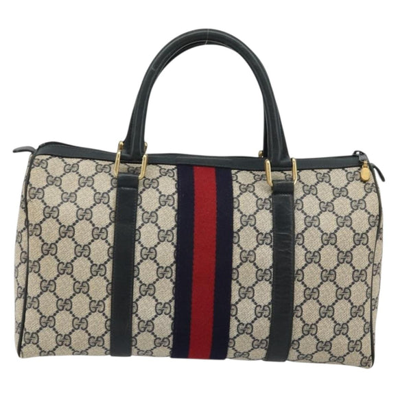 GUCCI GG Supreme Sherry Line Hand Bag PVC Navy Gold 010 378 Auth bs35334