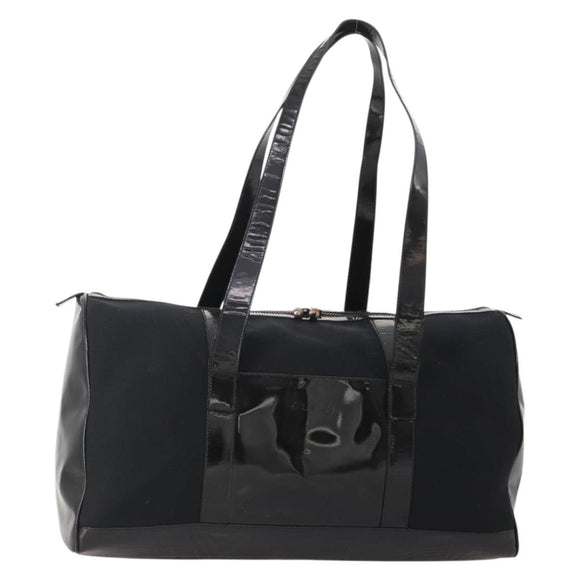 GUCCI Bamboo Boston Bag Nylon Black Silver Auth bs35335