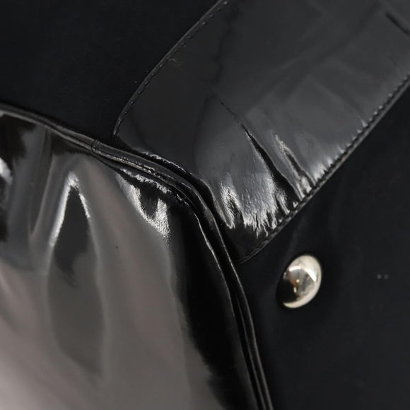 GUCCI Bamboo Boston Bag Nylon Black Silver Auth bs35335