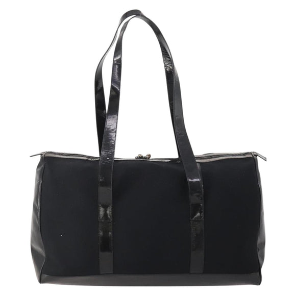 GUCCI Bamboo Boston Bag Nylon Black Silver Auth bs35335
