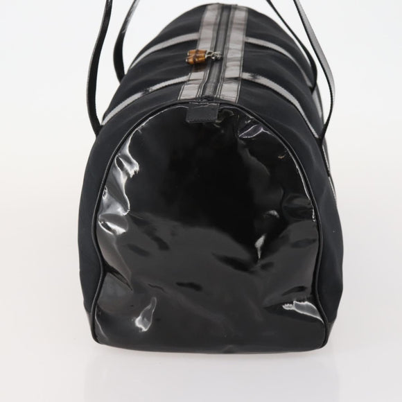 GUCCI Bamboo Boston Bag Nylon Black Silver Auth bs35335