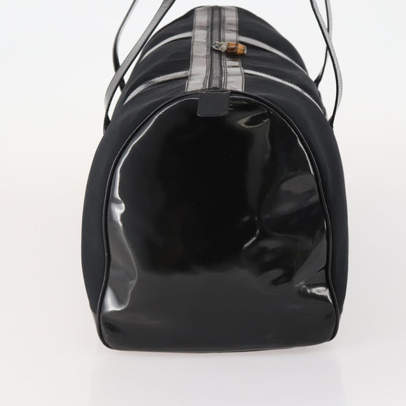 GUCCI Bamboo Boston Bag Nylon Black Silver Auth bs35335