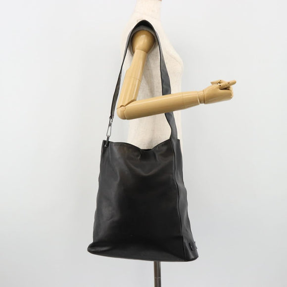 GUCCI Shoulder Bag Leather Black Silver 90647 Auth bs35337