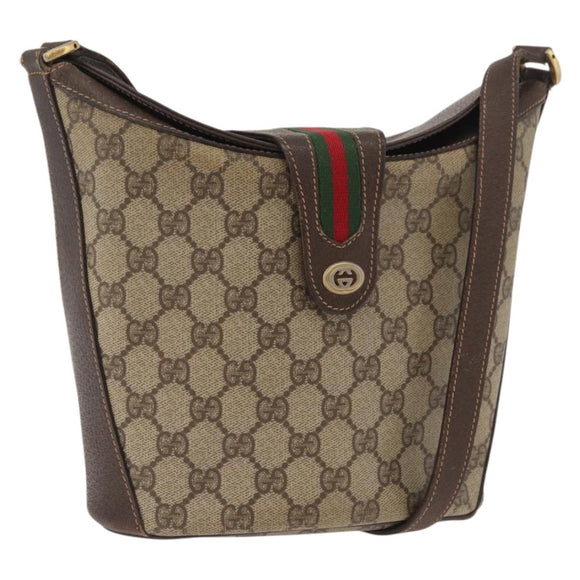 GUCCI GG Supreme Web Sherry Line Tas PVC Beige Goud 40 02 081 Auth bs35338