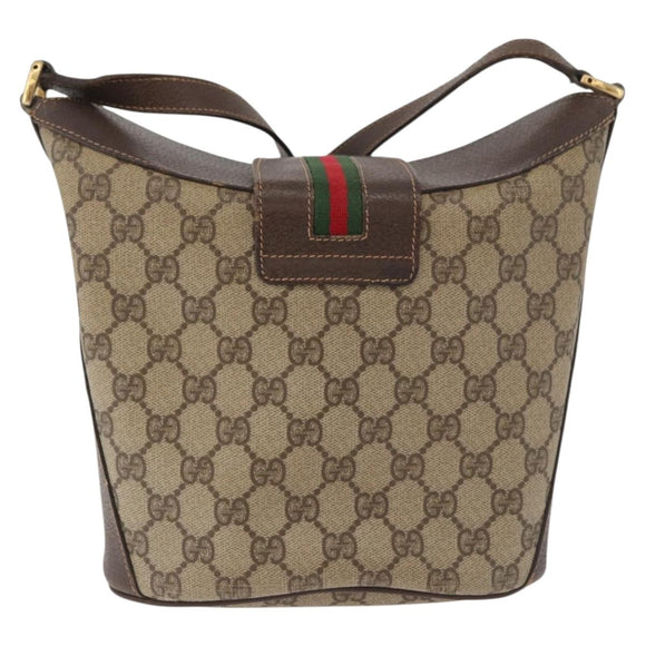 GUCCI GG Supreme Web Sherry Line Tas PVC Beige Goud 40 02 081 Auth bs35338