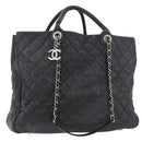 CHANEL Matelasse Chain Tote Bag Caviar Skin 2way Black Silver CC Auth bs35339-1
