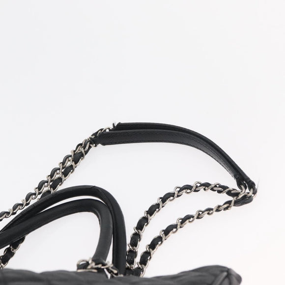 CHANEL Matelasse Chain Tote Bag Caviar Skin 2way Black Silver CC Auth bs35339