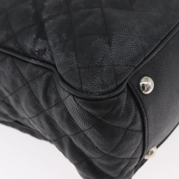 CHANEL Matelasse Chain Tote Bag Caviar Skin 2way Black Silver CC Auth bs35339