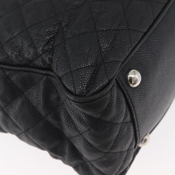 CHANEL Matelasse Chain Tote Bag Caviar Skin 2way Black Silver CC Auth bs35339