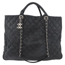 CHANEL Matelasse Chain Tote Bag Caviar Skin 2way Black Silver CC Auth bs35339-13