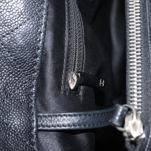 CHANEL Matelasse Chain Tote Bag Caviar Skin 2way Black Silver CC Auth bs35339