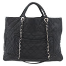 CHANEL Matelasse Chain Tote Bag Caviar Skin 2way Black Silver CC Auth bs35339-2
